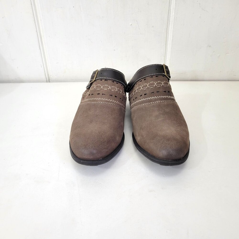 Earth Origins Brown Buckle Suede Clogs Women’s Size 10M With Embroidered Detaili - Picture 8 of 8